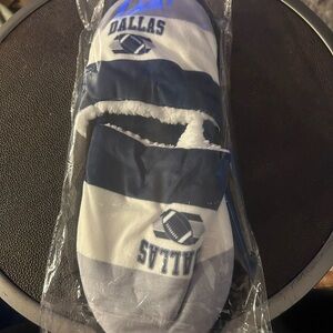 Ladies size large about 8/9 Dallas Blue and White Slippers. Thin slippers
